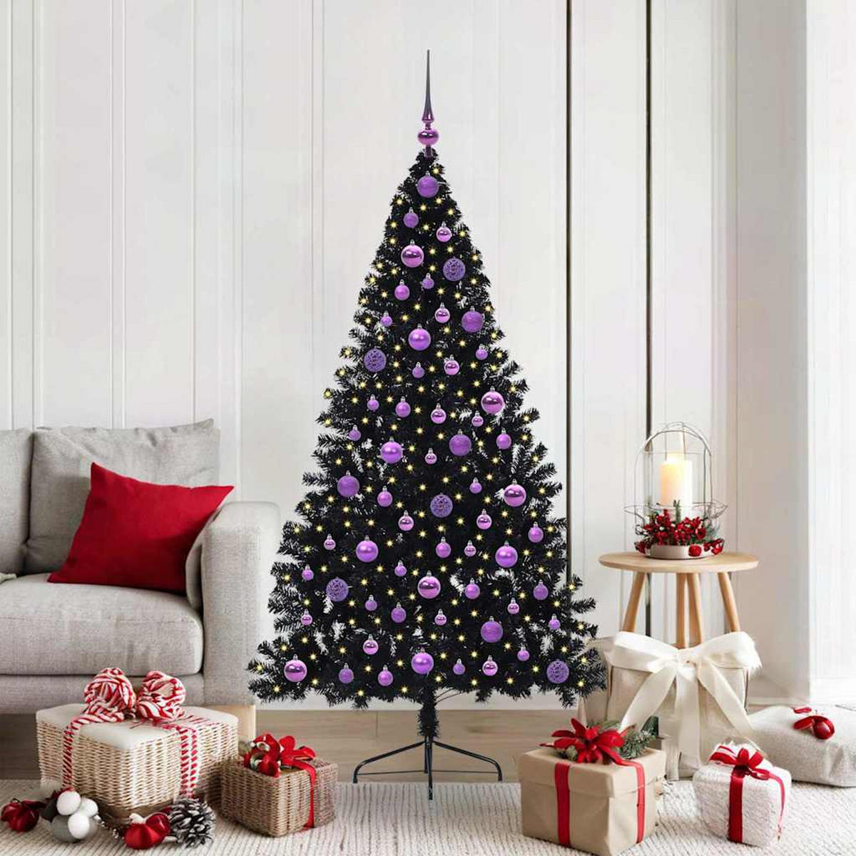 WEIHNACHTSBAUM Künstlicher Vorbeleuchteter Haltbar 115/115/180 cm Schwarz PVC - Schwarz, Kunststoff (180cm) - vidaXL