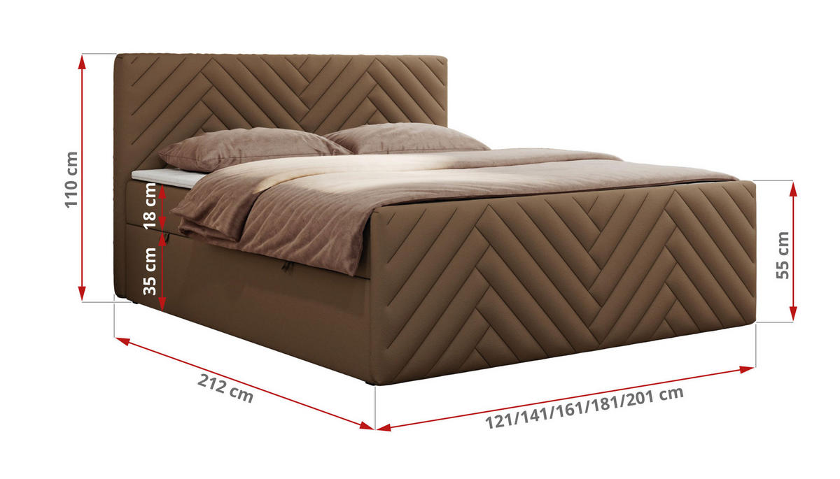 BOXBETT PARIS DUO 120/200 - Braun Kunstleder - H3 - Braun, Holz/Textil (120/200cm) - MKS