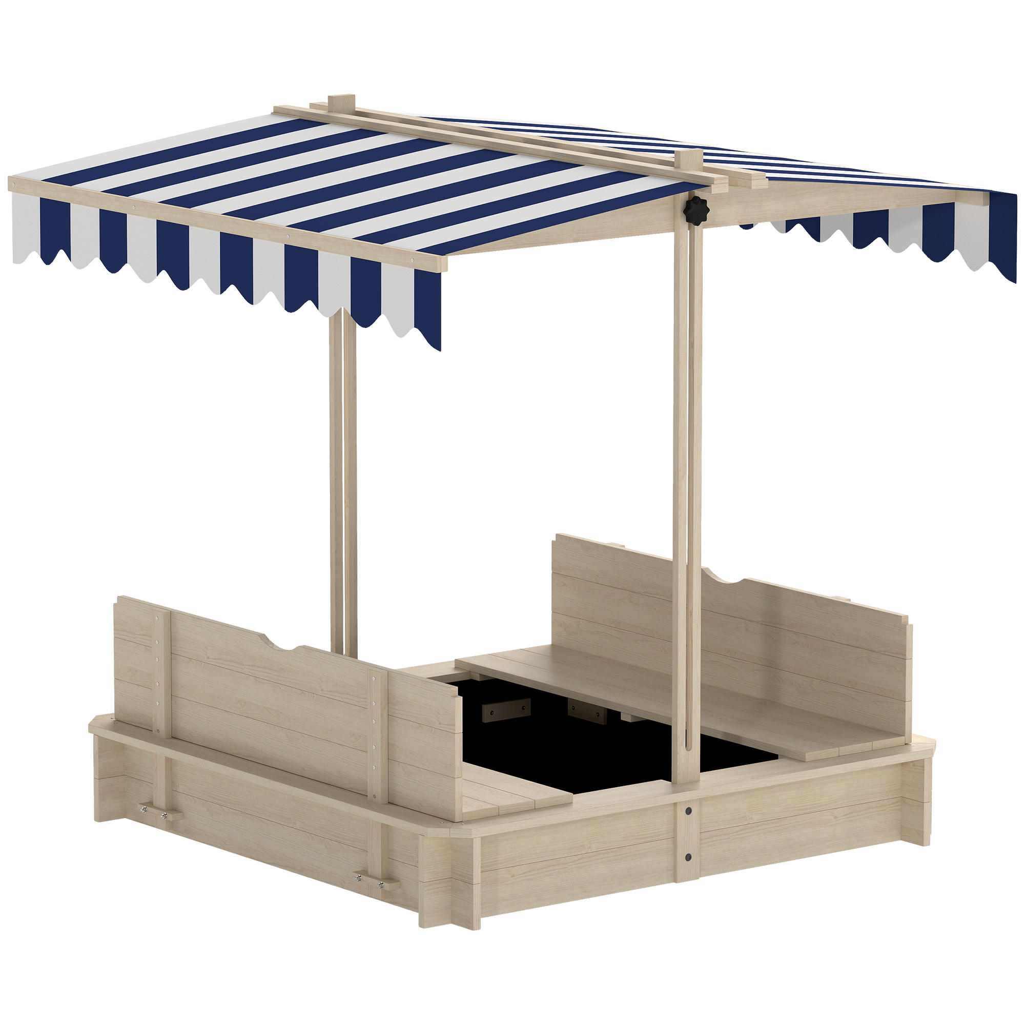 SANDKASTEN mit Dach abnehmbar Rücklehnen Tannenholz 3-7 Jahren Natur - Naturfarben, Holz (106/106/115cm) - Outsunny