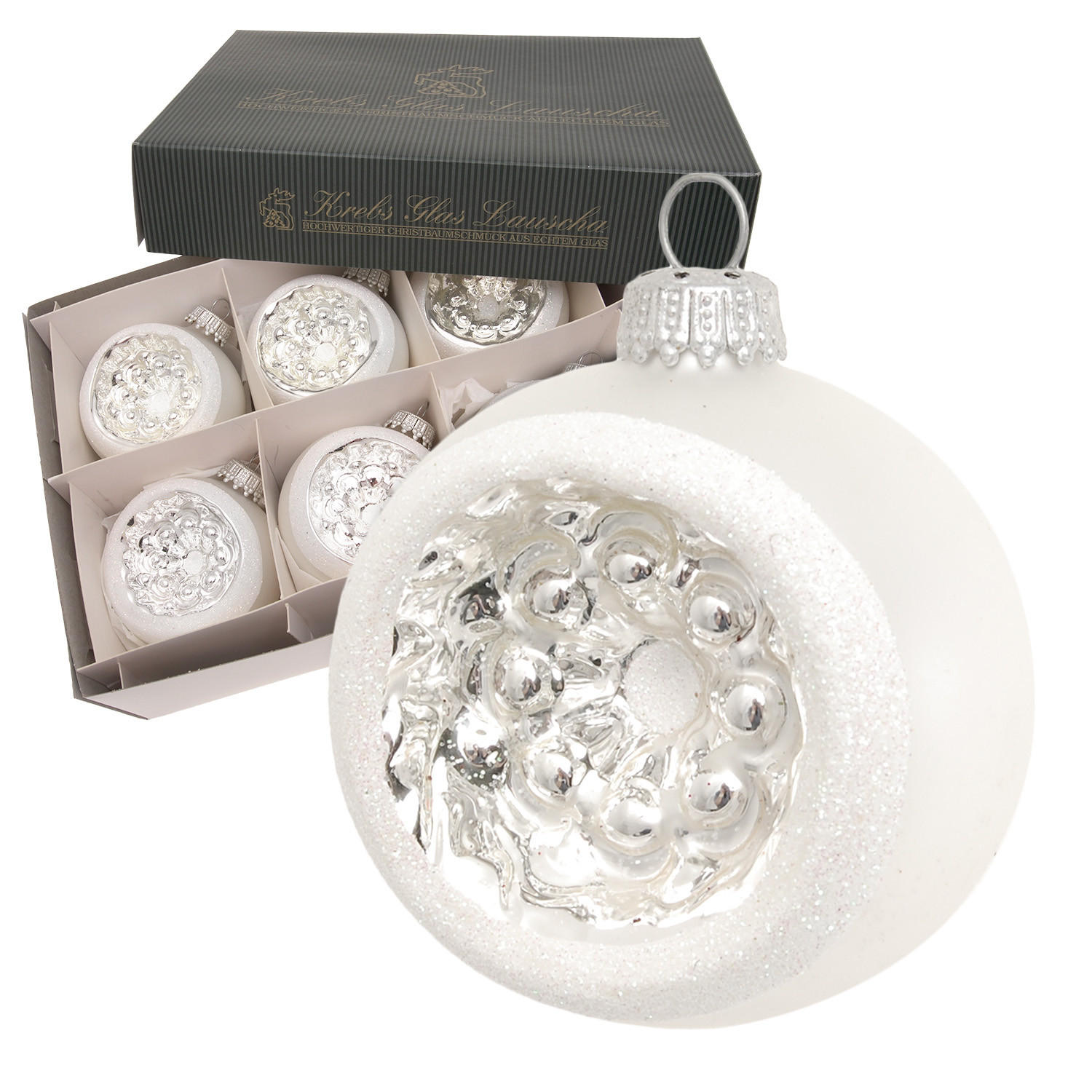 CHRISTBAUMKUGELN Reflex Silberfarbig 8cm (Glas / 6 Stk.) - Silberfarben, Glas (8/8/8cm) - Krebs Glas Lauscha