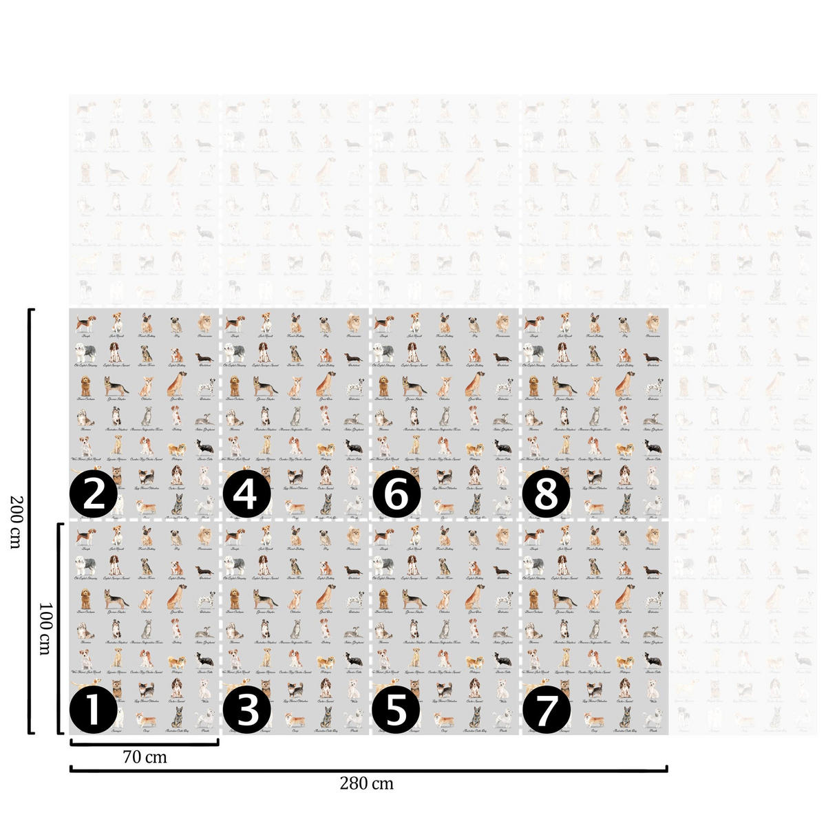 TAPETE Hunde aus echtem Papier, 200x280cm, 8 Bögen - Grau, Papier (200/280cm) - WALLPAPERS4BEGINNERS