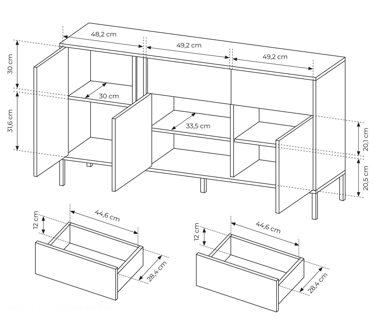 SIDEBOARD Piemontesia 3T 2S Beige 153,1/81,4/39,5 cm – mit Push-to-Open-Funktion - Beige/Schwarz, Holzwerkstoff/Metall (153/81.4/39.5cm) - AX Living