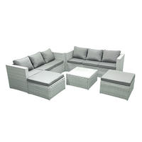 GARTENMÖBEL-SET mit Kissen Polyrattan Hellgrau-Mix 8-Sitzer - Hellgrau/Grau, Glas/Kunststoff - Fimous
