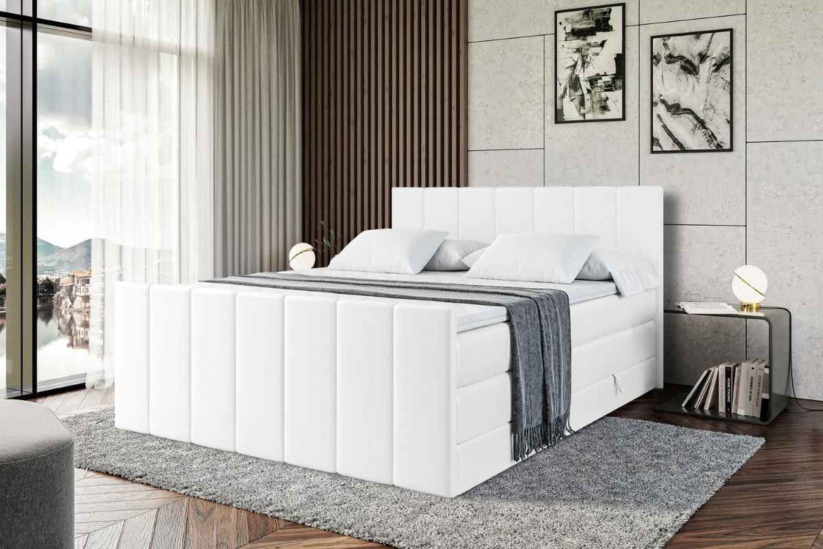BOXSPRINGBETT MOETI-Z KING - 180x200 - H3/H4 - Weiß Hochglanz - Weiß Hochglanz, Holzwerkstoff (180/200cm) - ALTDECOR