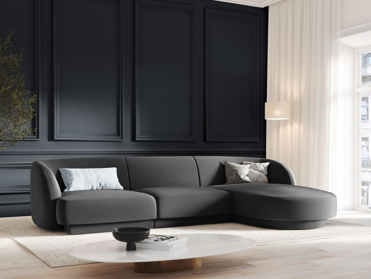 ECKSOFA rechts Miley aus Samt grau 4 Sitzplätze - Grau, Textil (156/255cm) - Micadoni