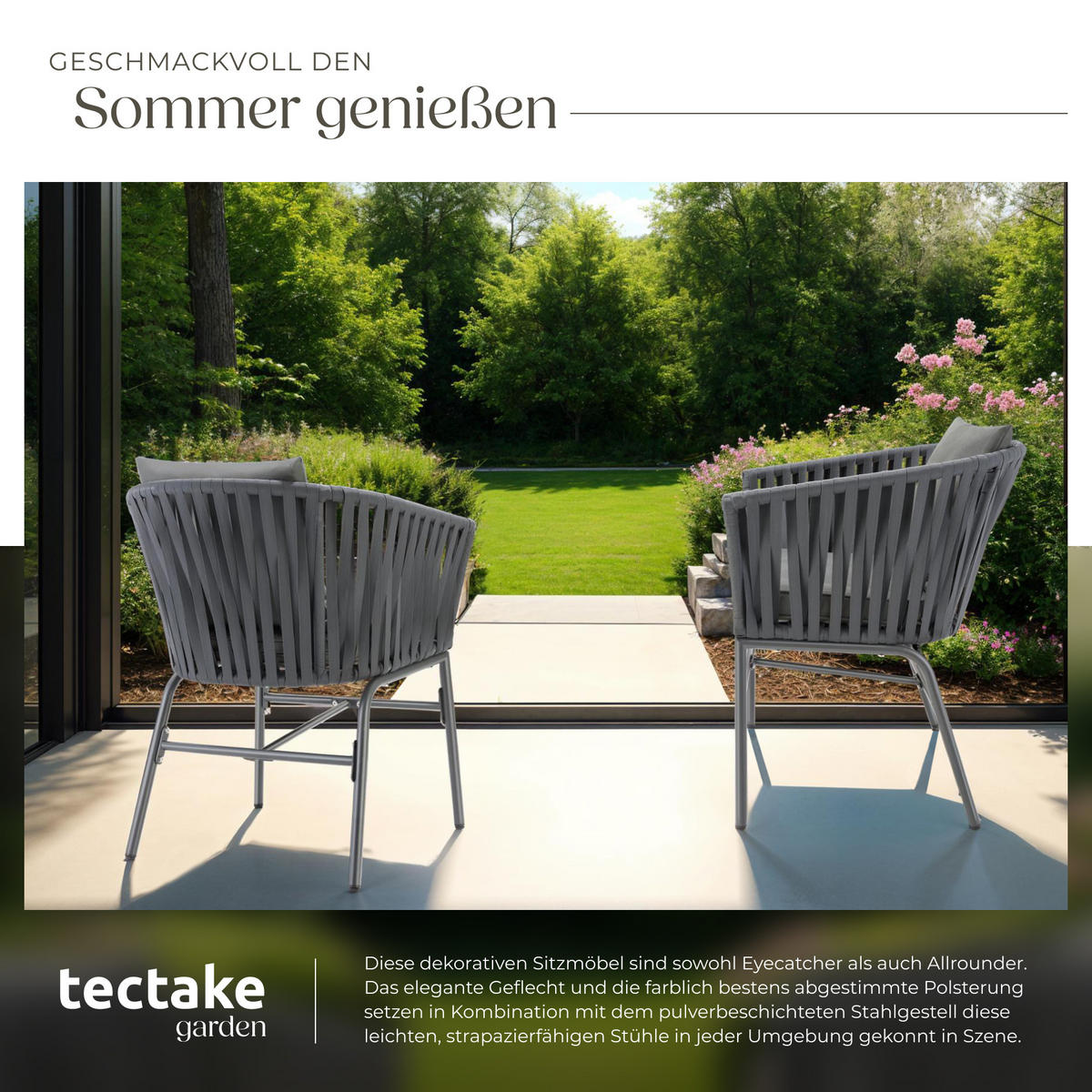 STUHLSET Valeiras,60 x 61 x 77 cm,dunkelgrau/dunkelgrau - Dunkelgrau, Textil (60/77/61cm) - tectake