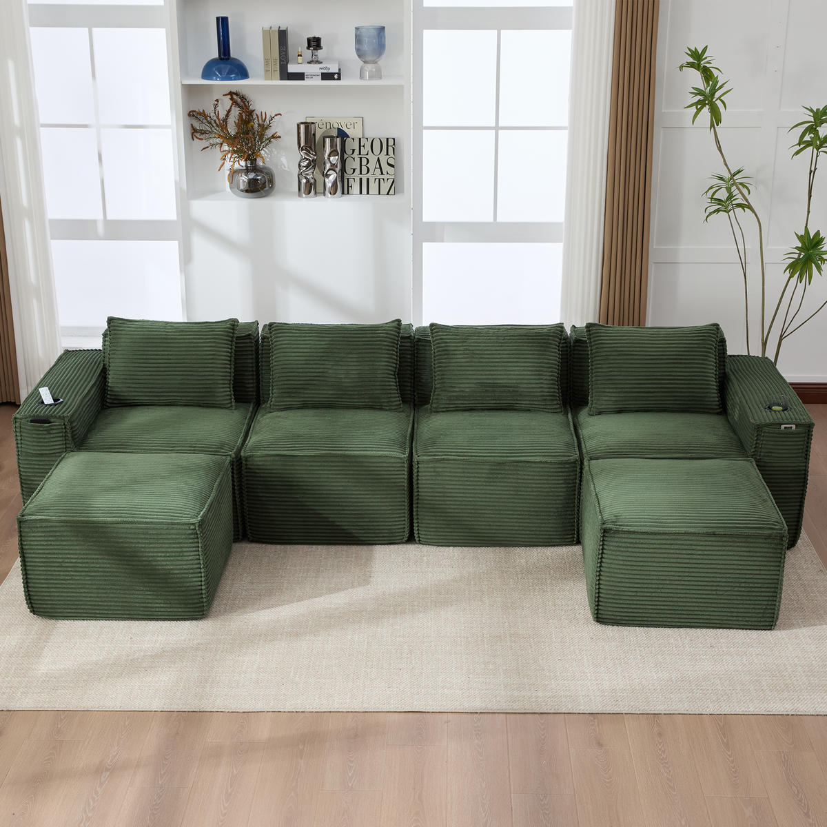 WOHNLANDSCHAFT DE-33834 modular 4-Sitzer Grün - Grün, Textil (330/75/162cm) - ComfortXL