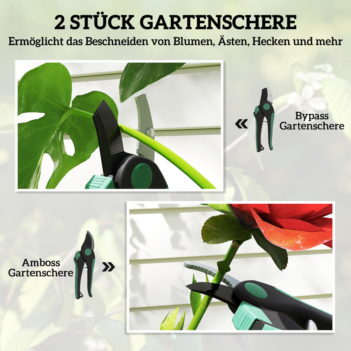 GARTENSCHERENSET 2-teilig aus Metall, Kunststoff Grün - Grün, Metall (6/2/21cm) - Outsunny