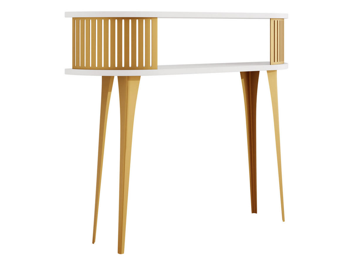 KONSOLENTISCH Roenni Oval Gold - Goldfarben/Weiß, Holzwerkstoff/Metall (100/25/86cm) - MIRJAN24