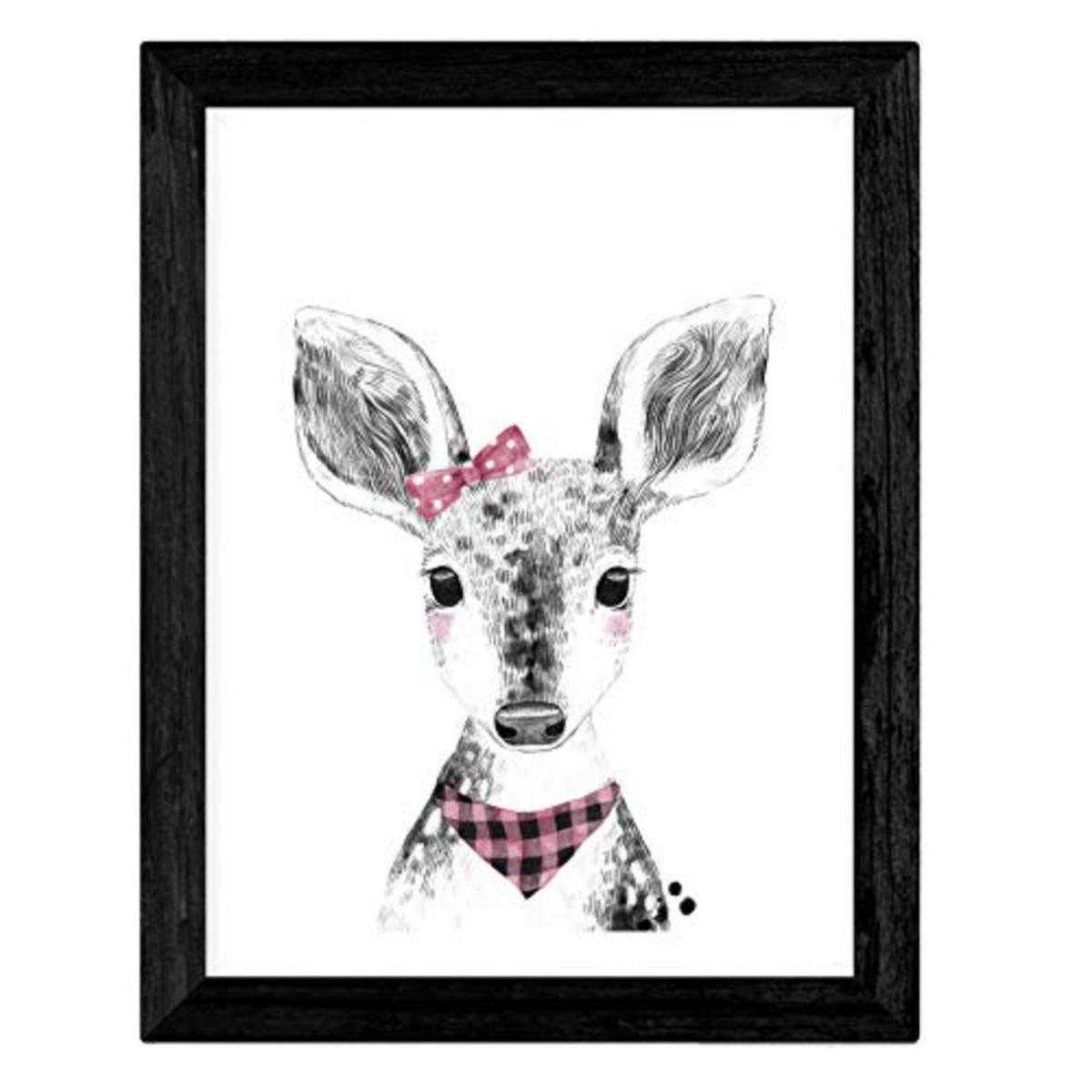 POSTER Set mit 4 Kindertiere mit rosa Kaugummi und Gläsern A4 Schwarzer Rahmen - Schwarz, Papier (29.7/3cm) - Nacnic