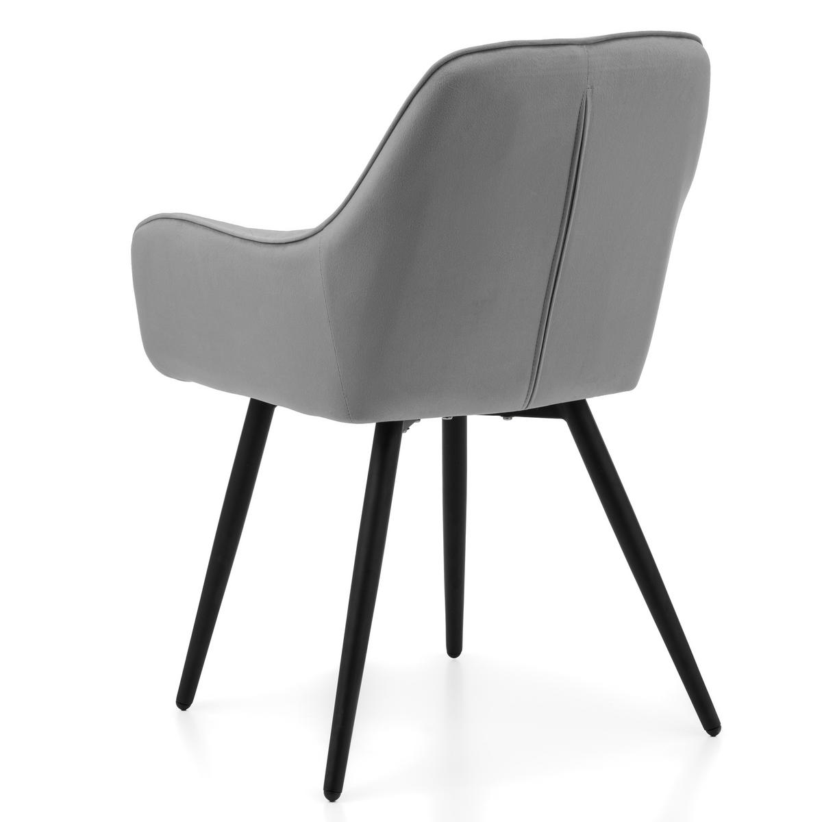 STUHL COLIN gespolsterter mit Steppung - hellgrau - Samt Velours - Hellgrau/Schwarz, Textil/Metall (58/87/61cm) - NEW HOME