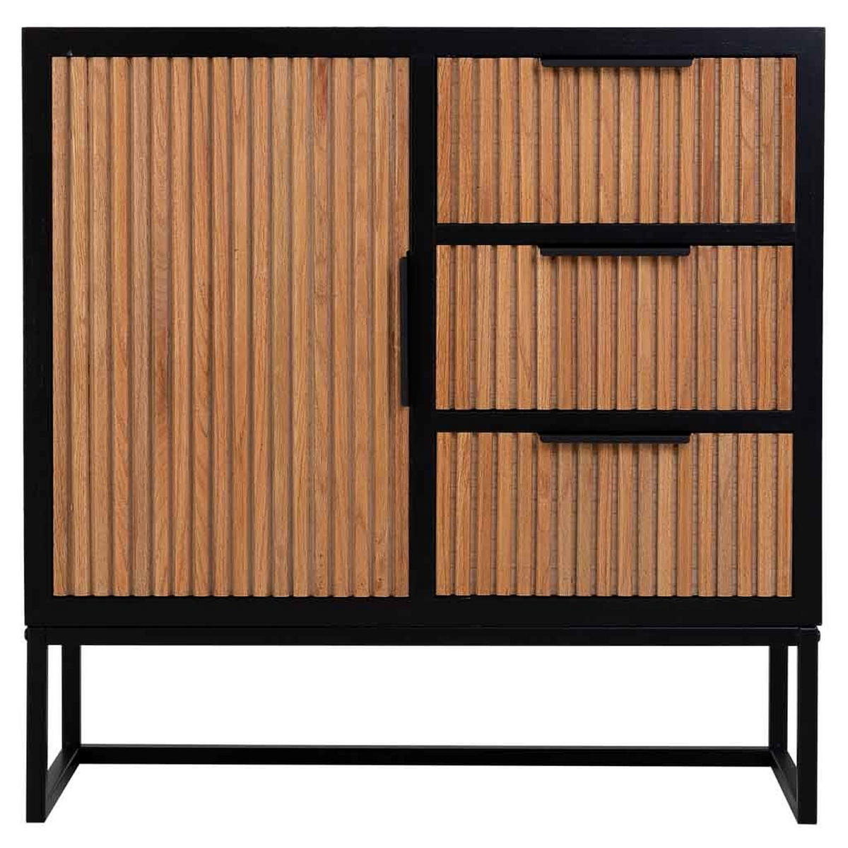 ANRICHTE mit 1 tür und 3 schubladen aus holz und metall 80x34x80 cm - Braun, Holz (80/80/34cm) - Wanderlust