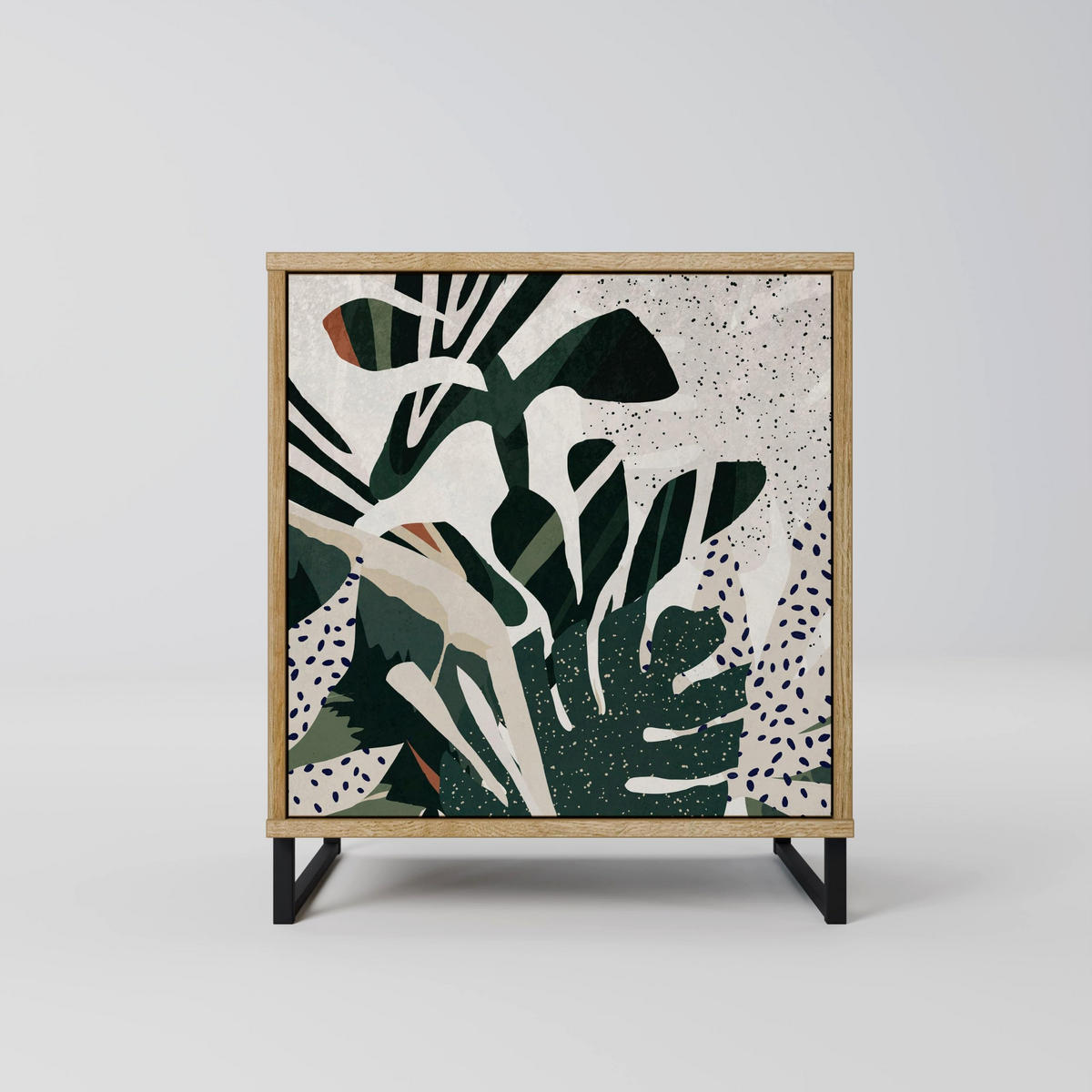 SIDEBOARD VERDURE FORMATION, Eichefarben, 57,5x42x67,5 cm, Schwarze Metall-Rahmenfüße - Eichefarben/Multicolor, Holzwerkstoff/Metall (57.5/67.5/42cm) - SpaceRebels
