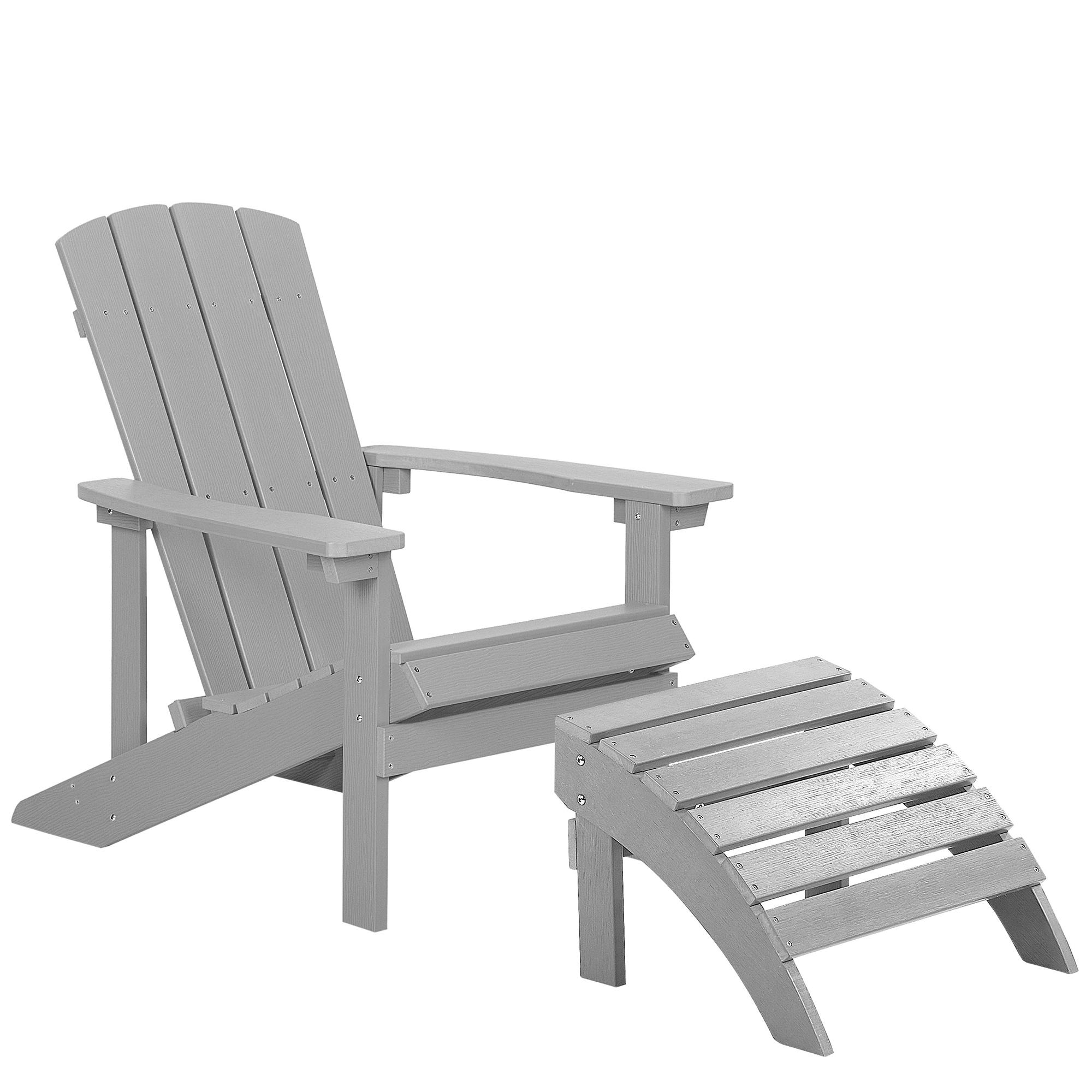 Beliani ZAHRADNÍ ŽIDLE s podnožkou Umělé dřevo světle šedá Adirondack