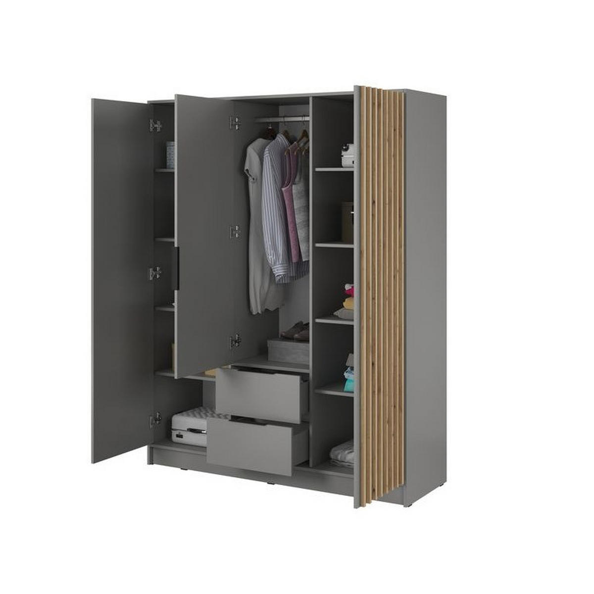 KLEIDERSCHRANK – 155 cm – Nelly – Grau - Grau, Holzwerkstoff (155/200/51cm) - hi-markt