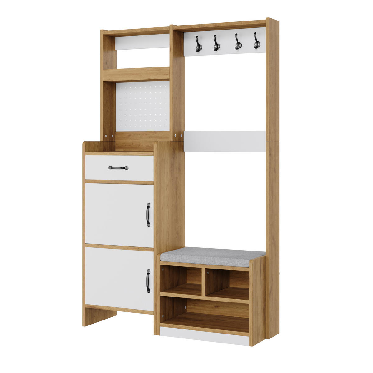 GARDEROBE Schuhschrank Sitzbank Haken Eiche Weiß Modern - Multicolor, Holzwerkstoff (108.5/180/35cm) - FLIEKS