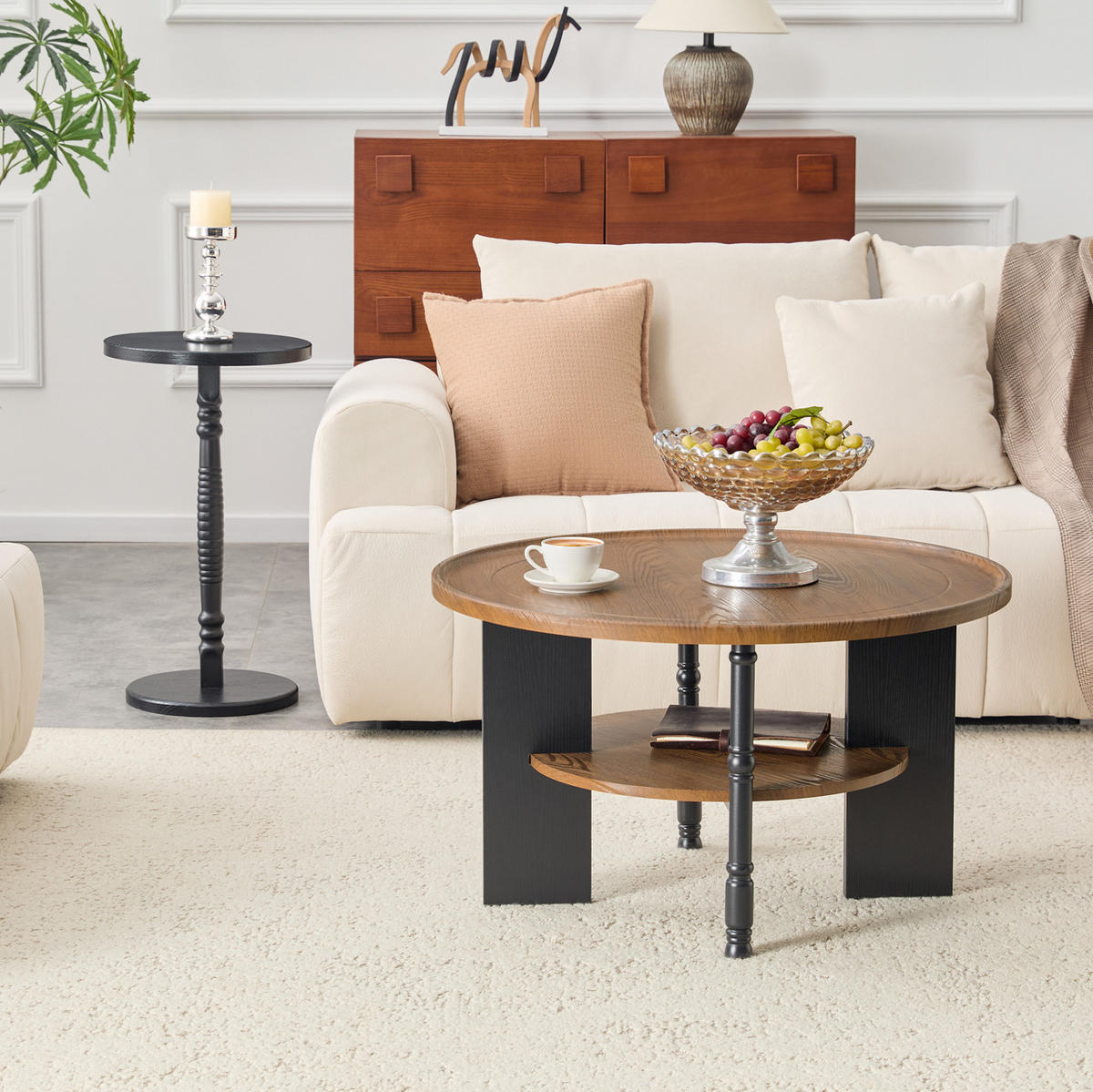 COUCHTISCH 80/80/47 cm Nussbaumfarben aus MDF mit Beistelltisch - Walnussfarben, Holzwerkstoff (80/80/47cm) - OKWISH