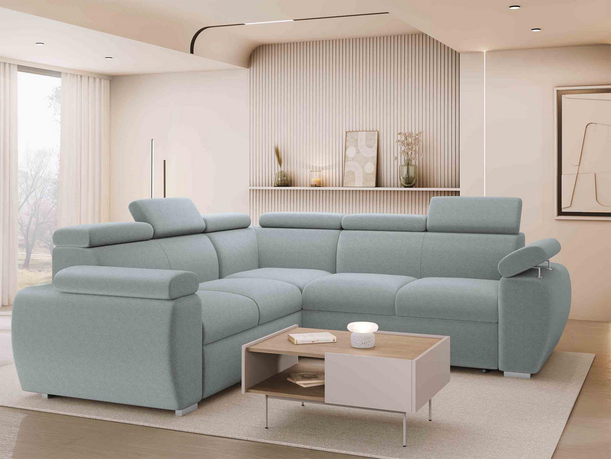 ECKSOFA Boston Maxi - Chromfarben/Blaugrau, Holz/Textil (260/260cm) - MIRJAN24