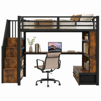 HOCHBETT mit Schreibtisch 140x200 cm MDF Metall Schwarz - Schwarz, Metall (140/200cm) - Meubliv