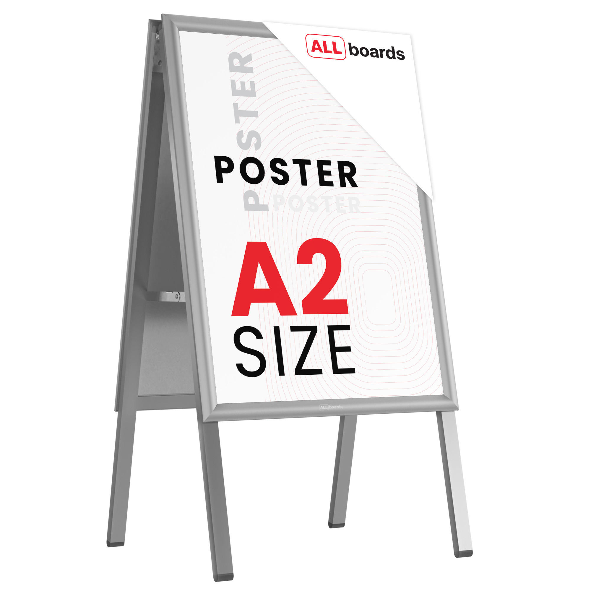 DOPPELSEITIGE Werbetafel, Kundenstopper, Größe: A2, in einem silbernen Aluminiumrahmen - Weiß, Metall (46/56/87cm) - ALLboards