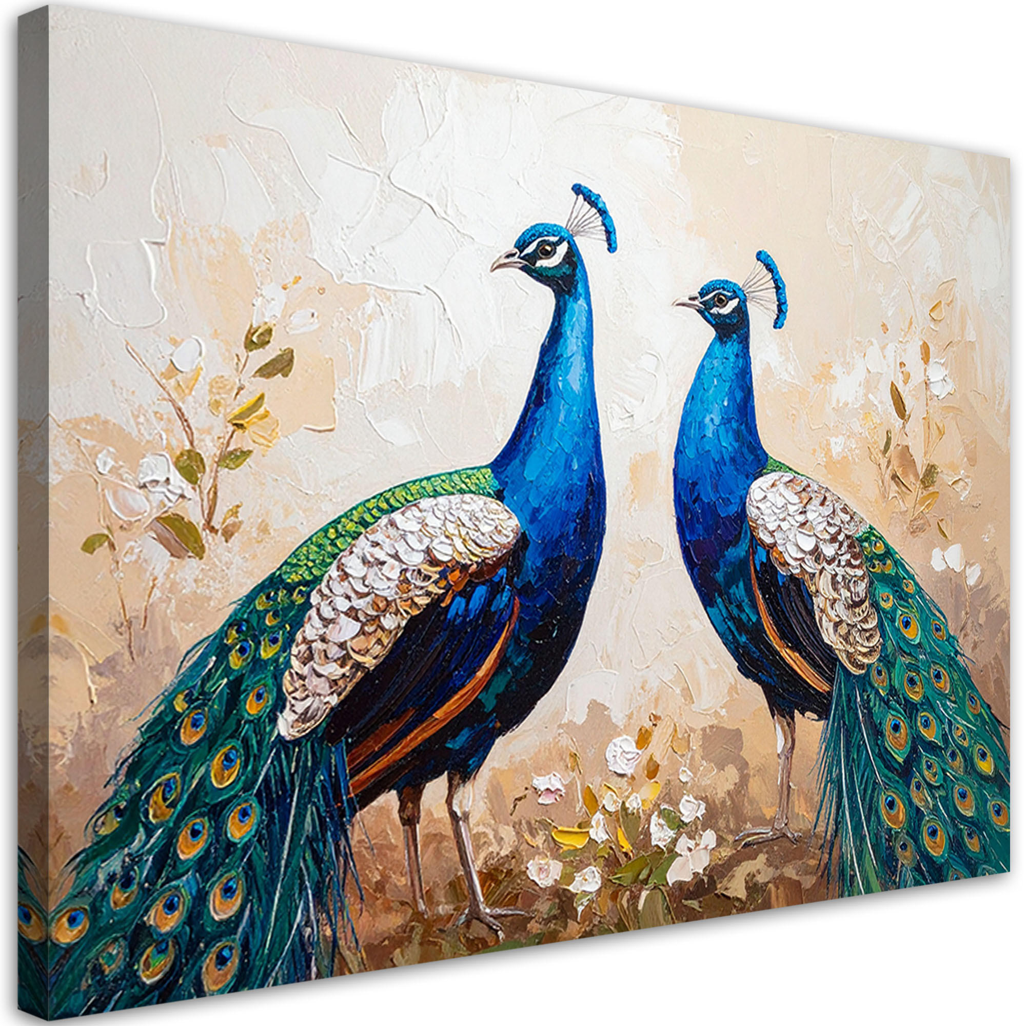 LEINWANDBILD Bunte Pfauen Vögel Natur 120x80cm - Beige, Textil (120/80cm) - Feeby