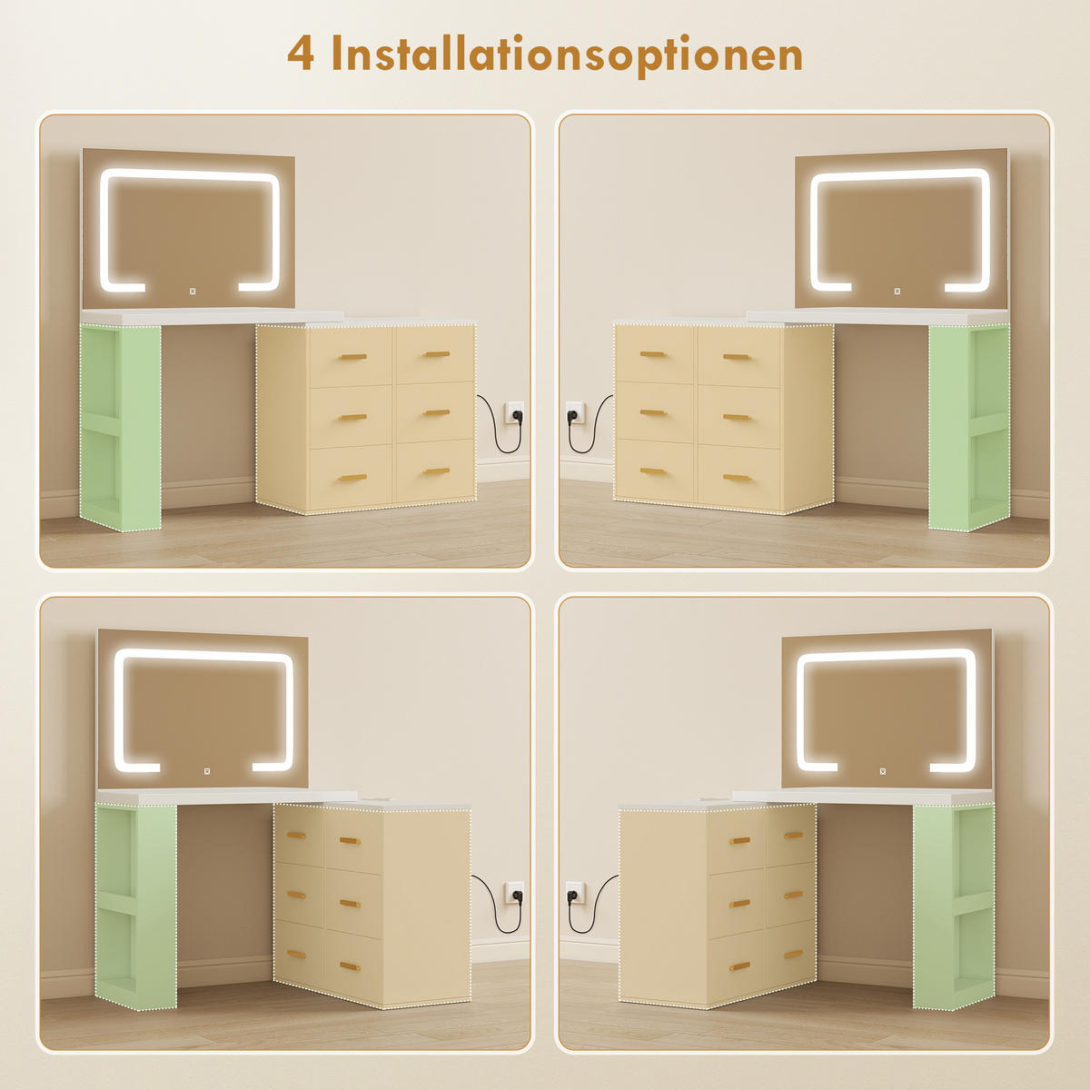 SCHMINKTISCH mit LED-Leuchte 3 Lichtfarben Spiegel Steckdose Weiß - Weiß, Holzwerkstoff (78/135/118cm) - HOMCOM
