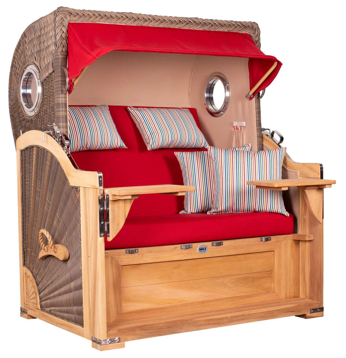 STRANDKORB Baltikum Teak 2,5 Sitzer - Rot/Braun, Holz/Metall (142/170/95cm) - Mr. Deko