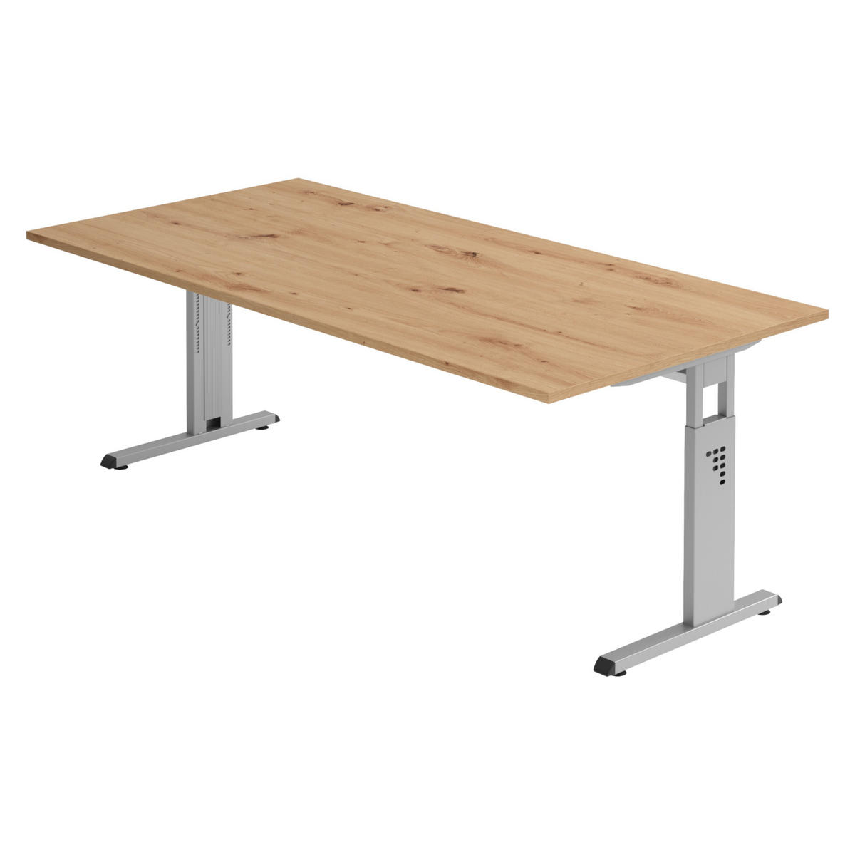 SCHREIBTISCH Serie-O 100/200/74 cm in Wildeiche/Silberfarben - Wildeiche/Silberfarben, Holzwerkstoff (100/200/74cm) - bümö