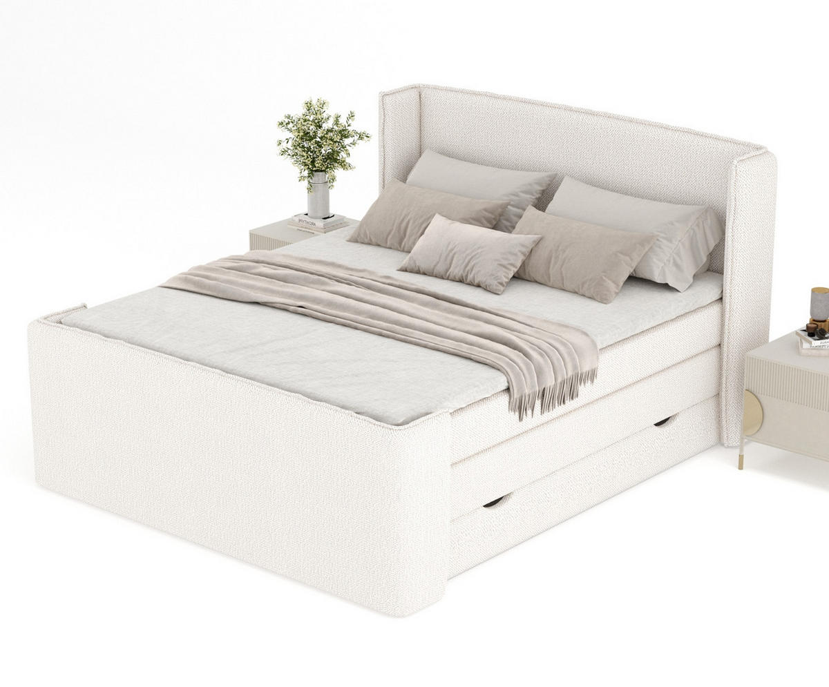 BOXSPRINGBETT Freeland Creme 160/200 cm mit Matratze und Topper - Creme/Schwarz, Holz/Holzwerkstoff (160/200cm) - Maison de Reve