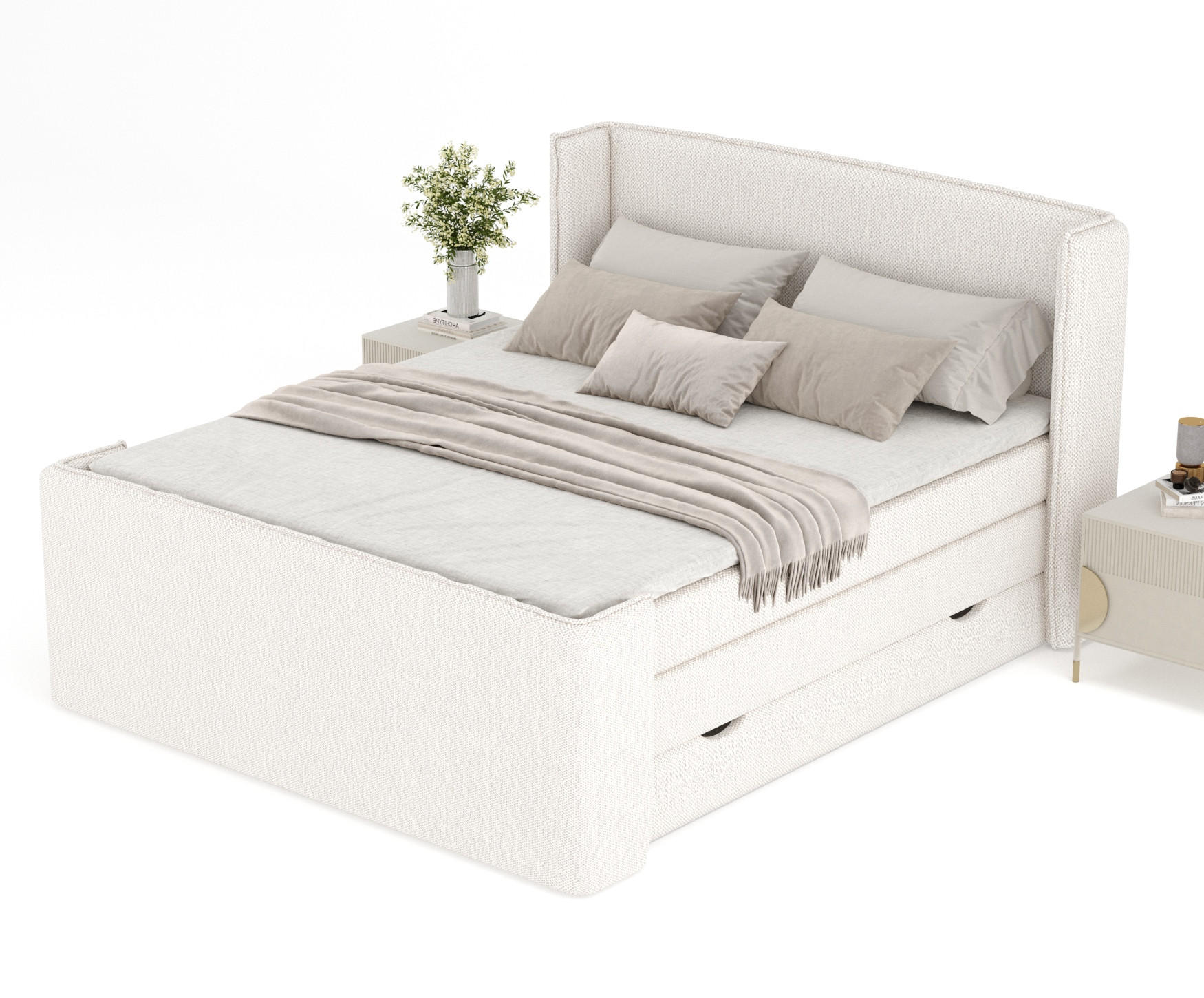 Thumbnail - Maison de Reve Boxspringbett, Creme, Textil, Buche, Kiefer, H3, Höhe ca. 37 cm, 160x200 cm, Oeko-Tex® Standard 100, Reac...