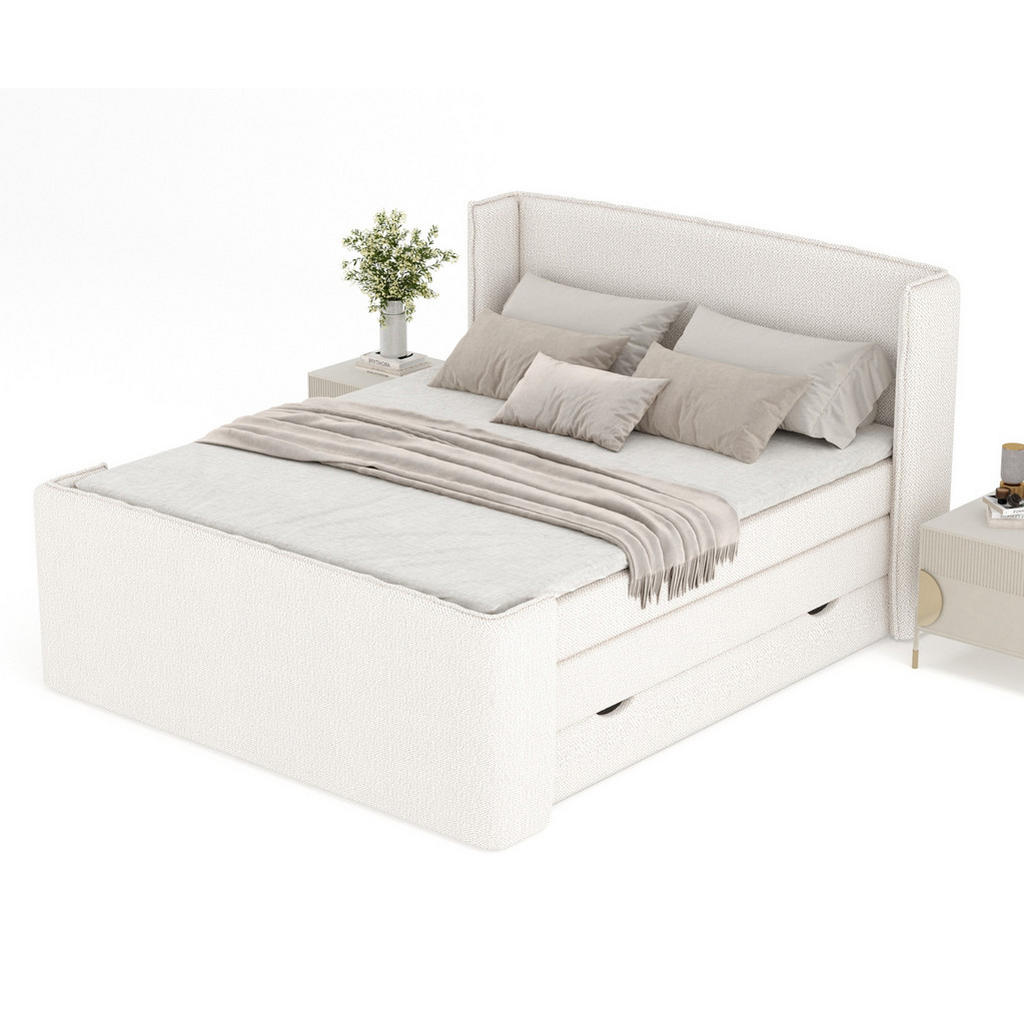 Thumbnail - Maison de Reve Boxspringbett, Creme, Textil, Buche, Kiefer, H3, Höhe ca. 37 cm, 200x200 cm, Oeko-Tex® Standard 100, Reac...