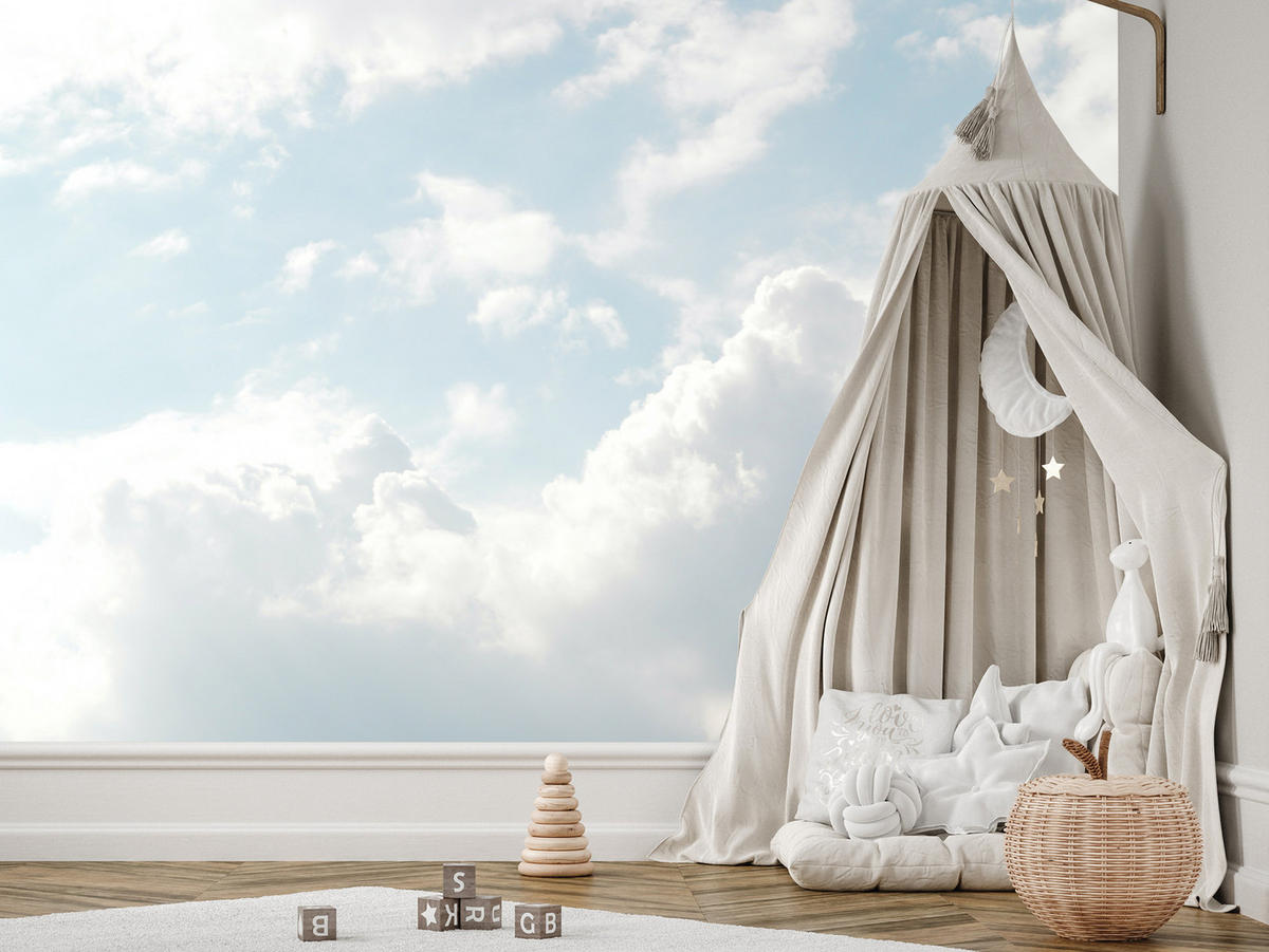 FOTOTAPETE für Schlafzimmer Dichte Weiße Wolken Himmel 150x105 - Blau/Weiß, Papier (150/105cm) - Muralo