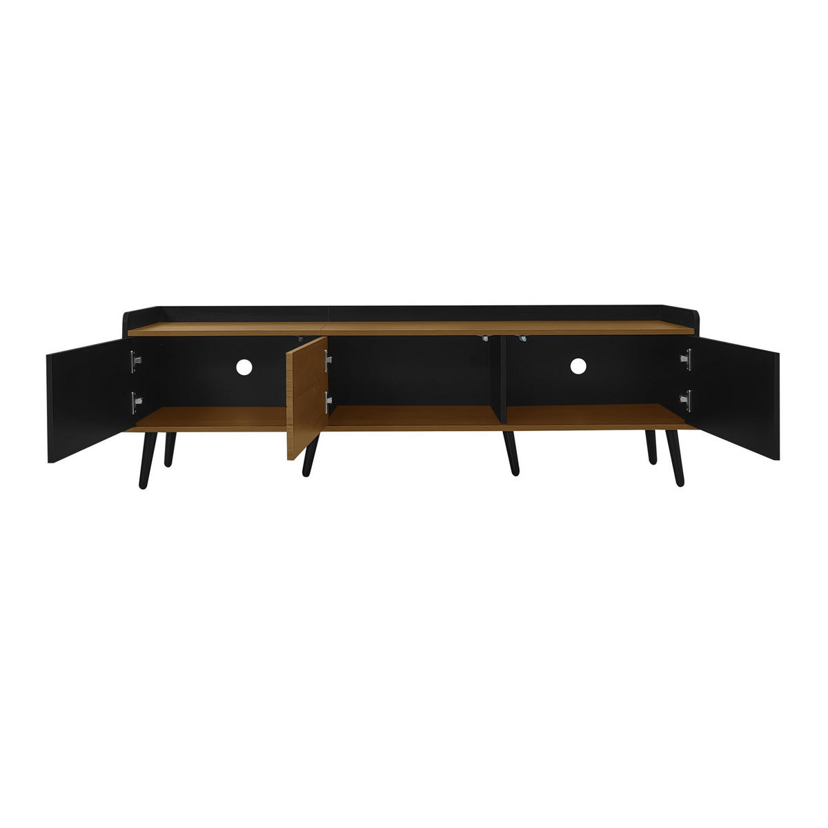 TV-LOWBOARD aus MDF und Spanplatte 160x39x49,5 cm Schwarz/Natur mit 3 Türen - Schwarz, Holzwerkstoff (160/49.5/39cm) - IVMEU