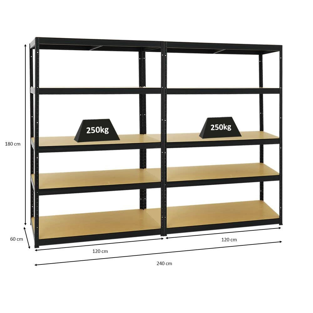 SCHWERLASTREGAL Big Elephant M 2er-Set mit 2x 180x120x60 cm Fachlast 250 kg Schwarz - Schwarz, Metall (240/180/60cm) - PROREGAL
