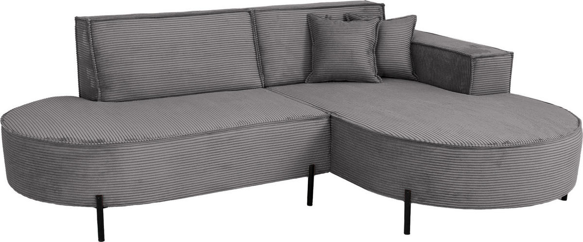 ECKSOFA Hana Loft 3-Sitzer Ecke Rechts, Cordstoff Chenille, Grau 241/80/168 cm - Schwarz/Grau, Textil/Metall (241/168cm) - WFL GROUP