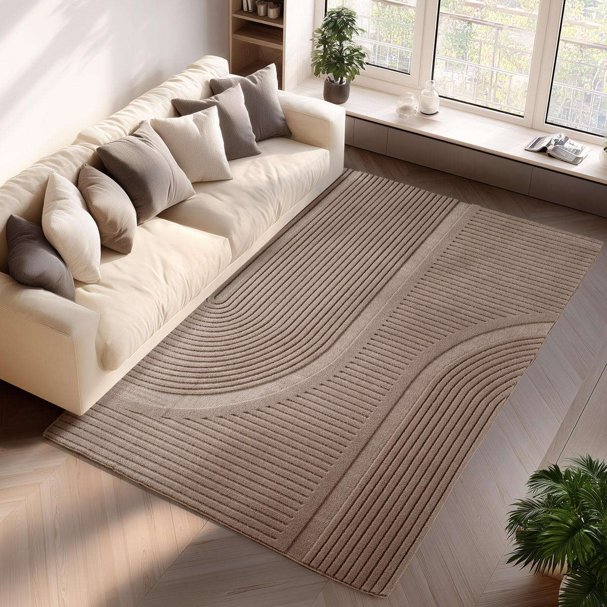 TEPPICH Kurzflor Boho Design Microfaser Baumwolle Schlafzimmer Beige Rechteckig 120x170 - Beige, Textil (120/170cm) - KADIMA DESIGN