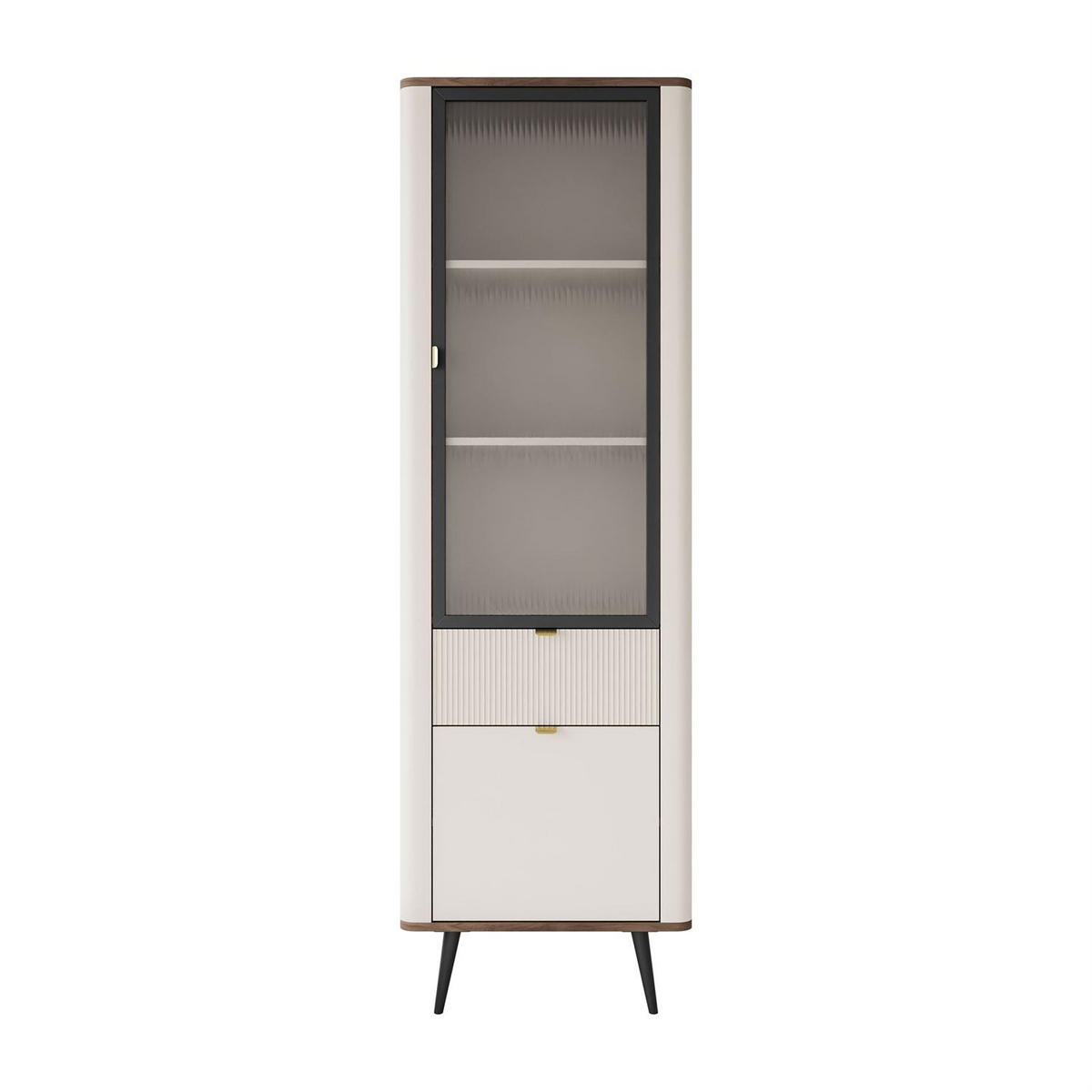 VITRINE schmal AUTUMN 1D1S1W mit Schublade, Kaschmir / Nussbaum - Beige, Holzwerkstoff (60/191/40cm) - Lookway