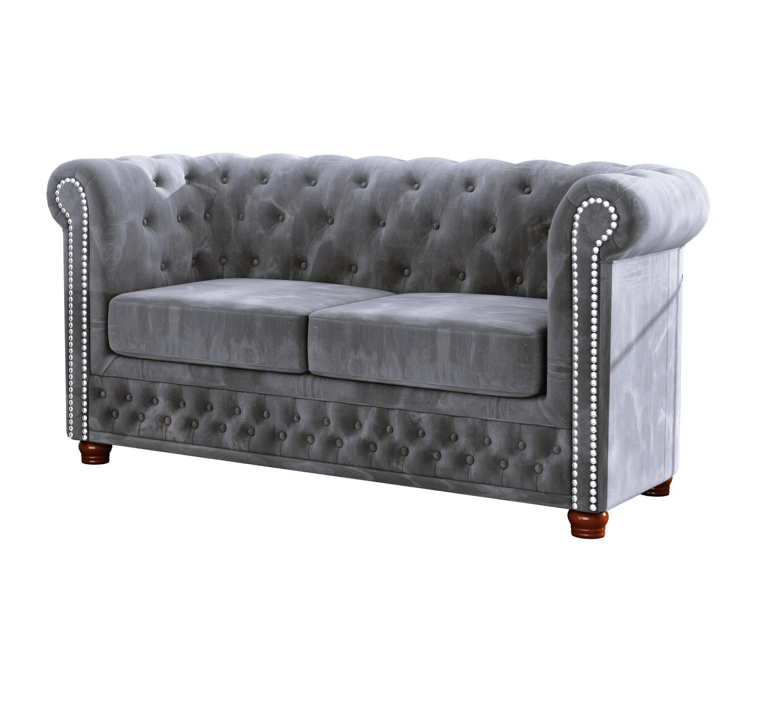 CHESTERFIELD-SOFA 2-sitzer Lauren Grau Samt - Braun/Grau, Holz/Textil (148/72/86cm) - S-Style Möbel