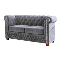 CHESTERFIELD-SOFA 2-sitzer Lauren Grau Samt - Braun/Grau, Holz/Textil (148/72/86cm) - S-Style Möbel