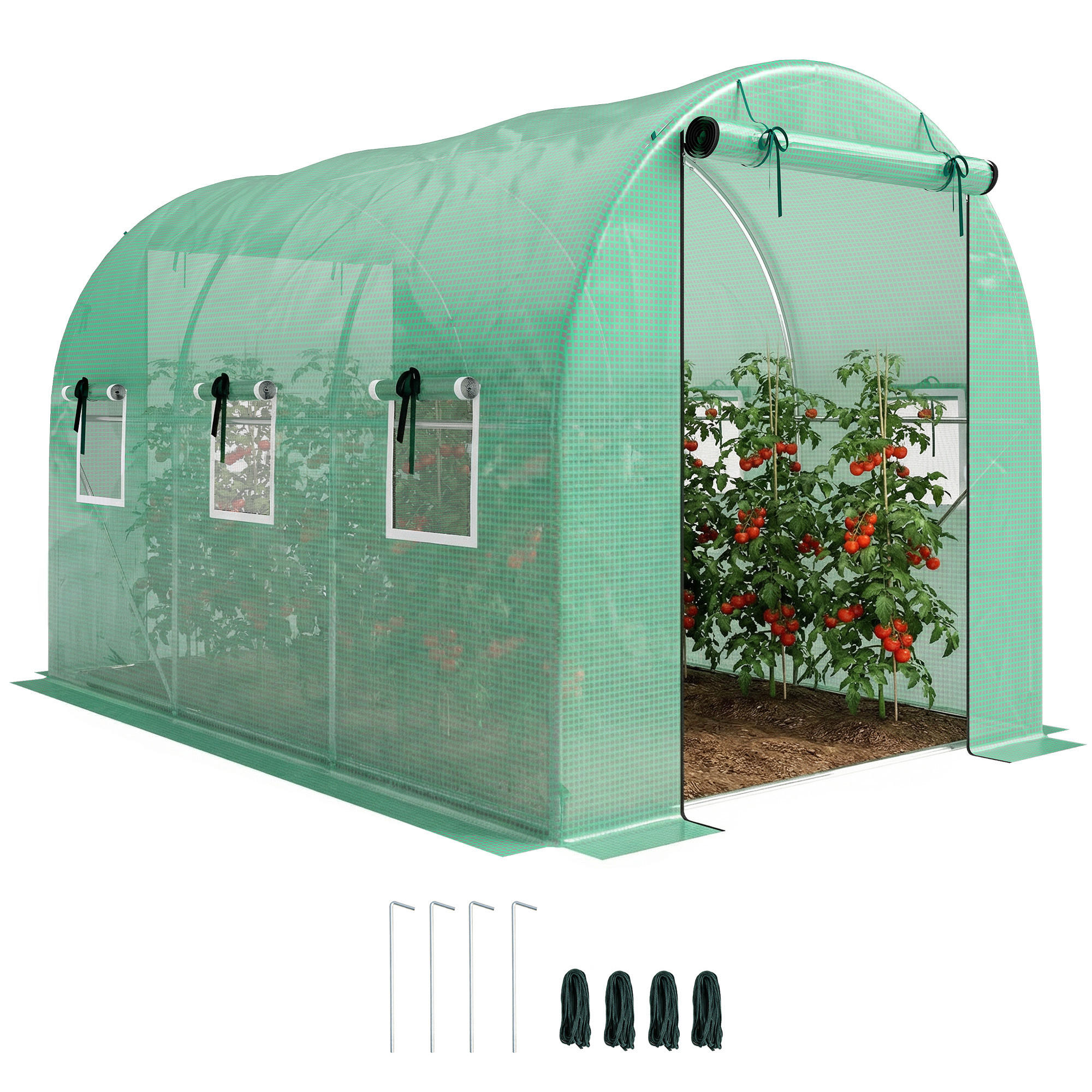GEWÄCHSHAUS DE-05792 3x2x2 m, 2 Rolltüren & 6 Netzfenster Grün - Grün, Kunststoff/Metall (200/200/300cm) - ComfortXL