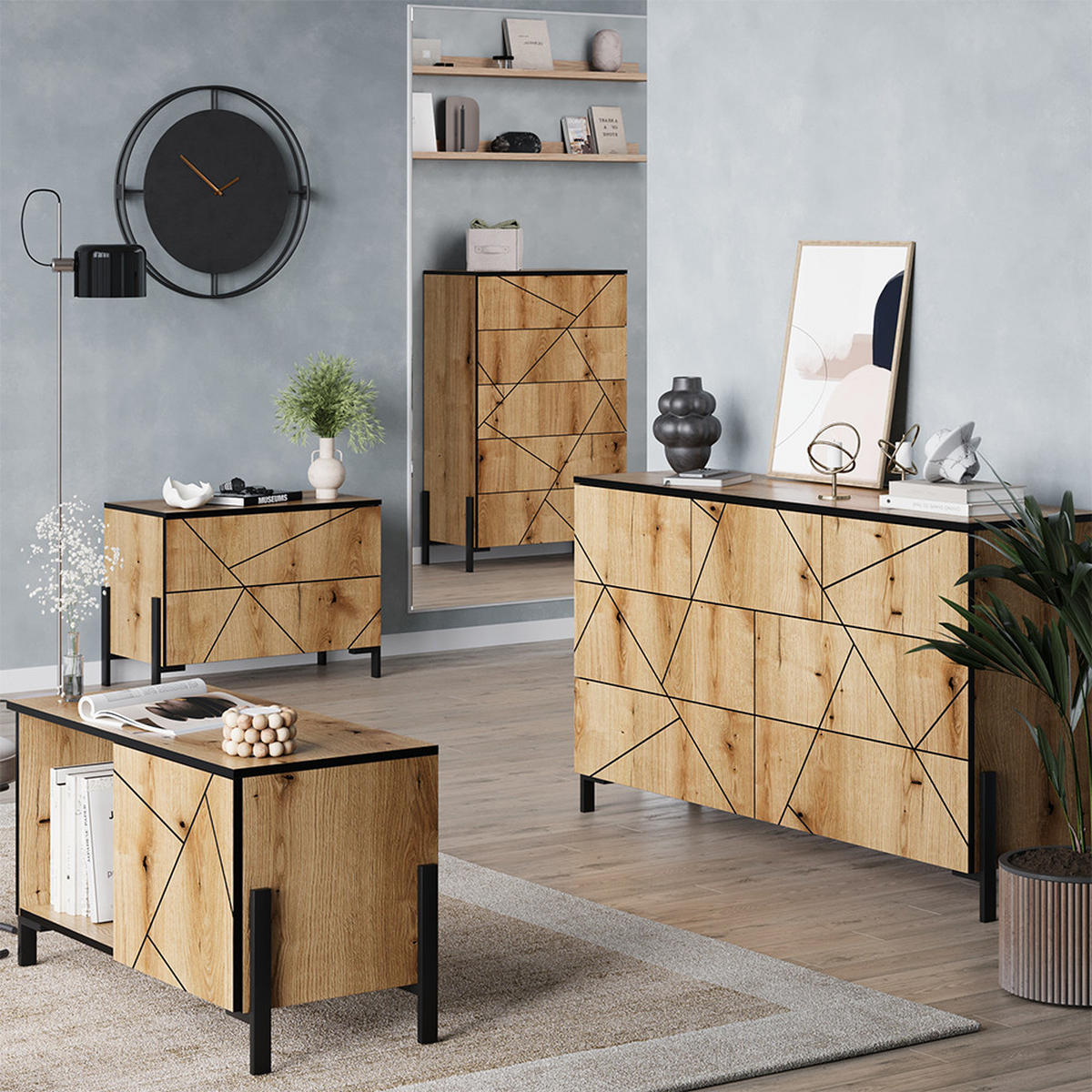 NACHTTISCH Hatto Eiche 78 x 55.2 cm mit 2 Schubladen - Eichefarben, Holzwerkstoff (78/55.2/39.7cm) - Vicco