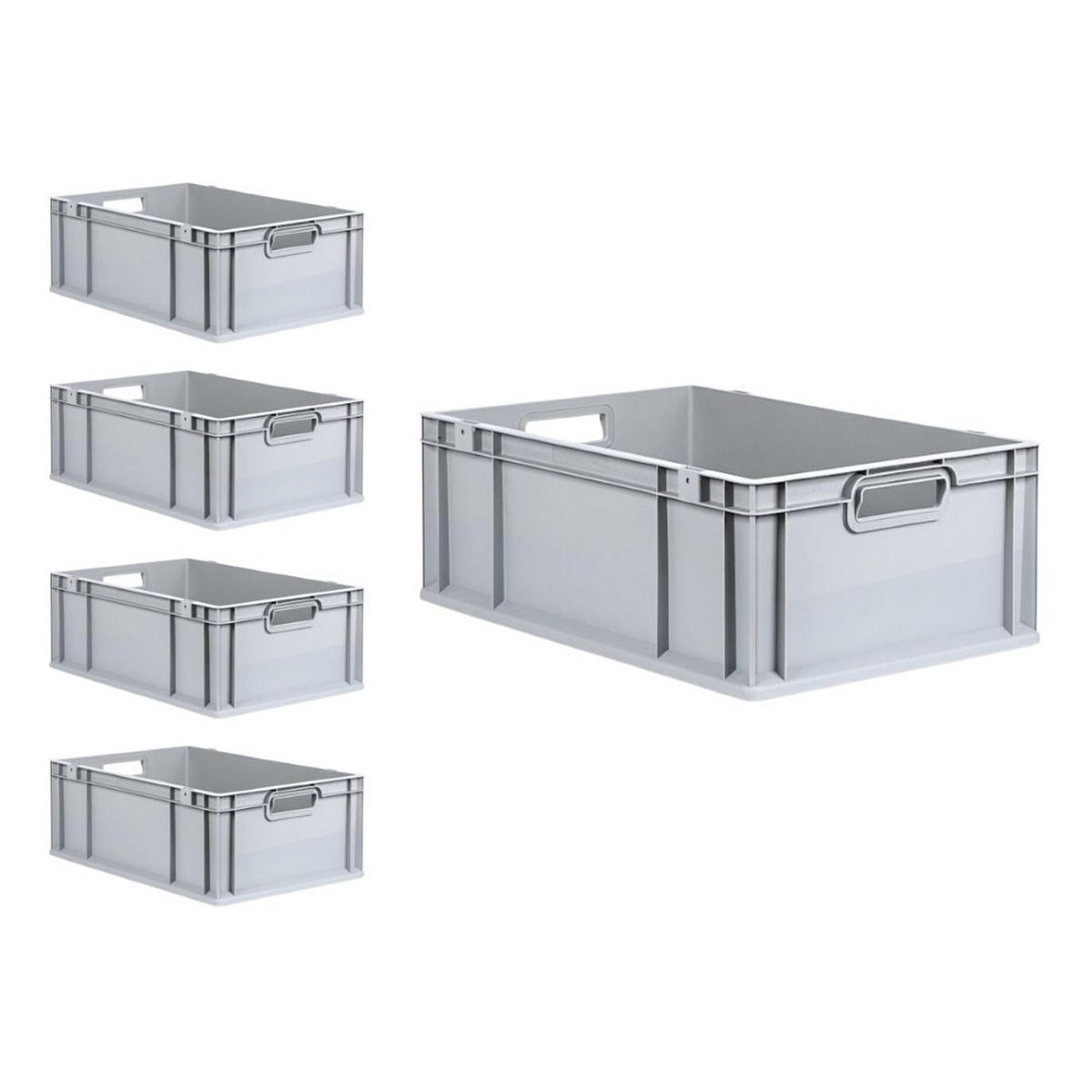 EUROBOX 5x Nextgen Economy Mit Scharnierdeckel Grau/Schwarz Griffe Offen 44 Liter - Schwarz, Kunststoff (40/22/60cm) - PROREGAL