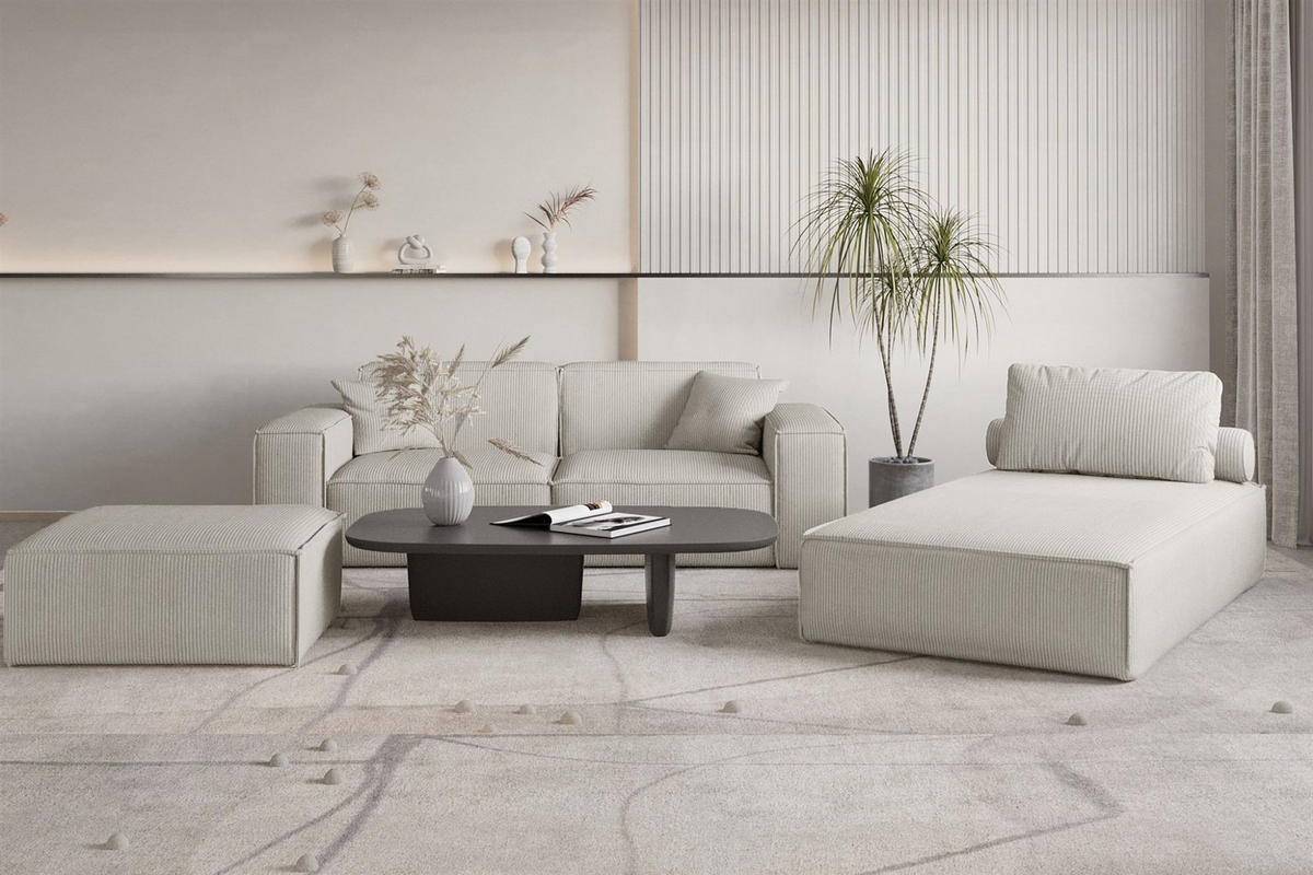 POLSTERHOCKER Celes Premium In Scala - Hellgrau, Holzwerkstoff/Textil (105/40/105cm) - Fun Möbel