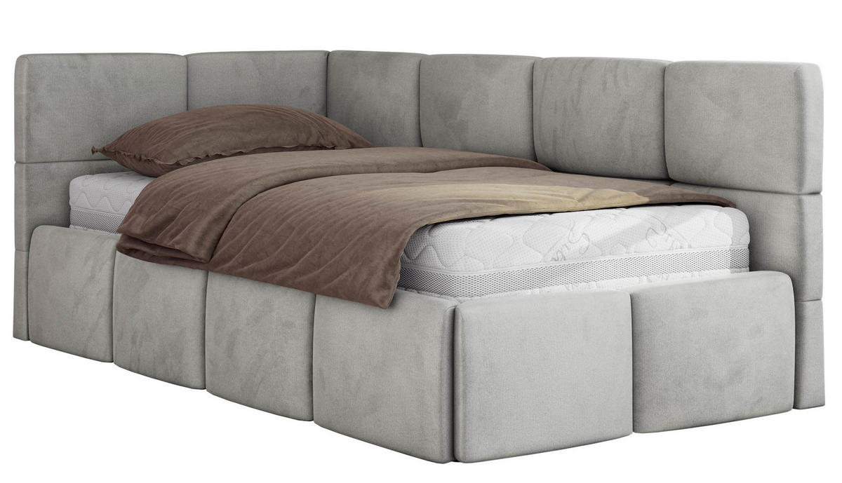 JUGENDBETT ARVO 90/200 - Hellgrau Velvet - ohne Matratze - Links Seite - Hellgrau, Textil (90/200cm) - MKS