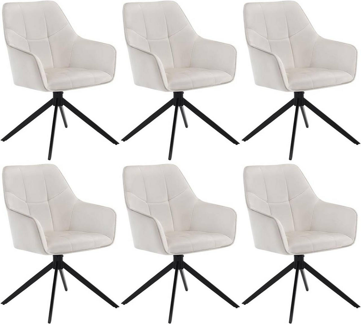 ESSZIMMERSTUHL 6er Set, Samt, Metallbeine, Creme - Creme/Schwarz, Kunststoff/Textil (58/86/63.5cm) - Woltu