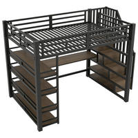 HOCHBETT 140/200 cm DE-03408, mit Treppe, Schreibtisch, Staufächern und LED, in Schwarz - Schwarz, Holzwerkstoff/Metall (140/200cm) - ComfortXL