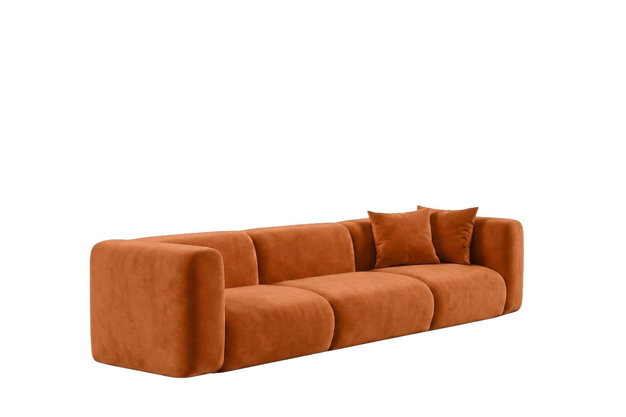SOFA 3-Sitzer, Velvet-Stoff Bluvel, Zimtfarbe, GRETA - Orange, Holz (319/70/89cm) - Kaiser Möbel