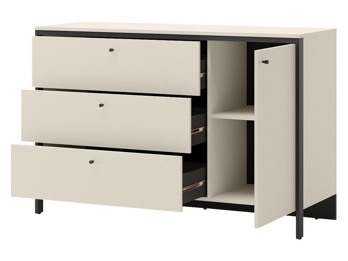 SIDEBOARD 1D3S Enna EN-04 - Sandfarben/Schwarz, Holzwerkstoff/Kunststoff (136/91/49cm) - MIRJAN24