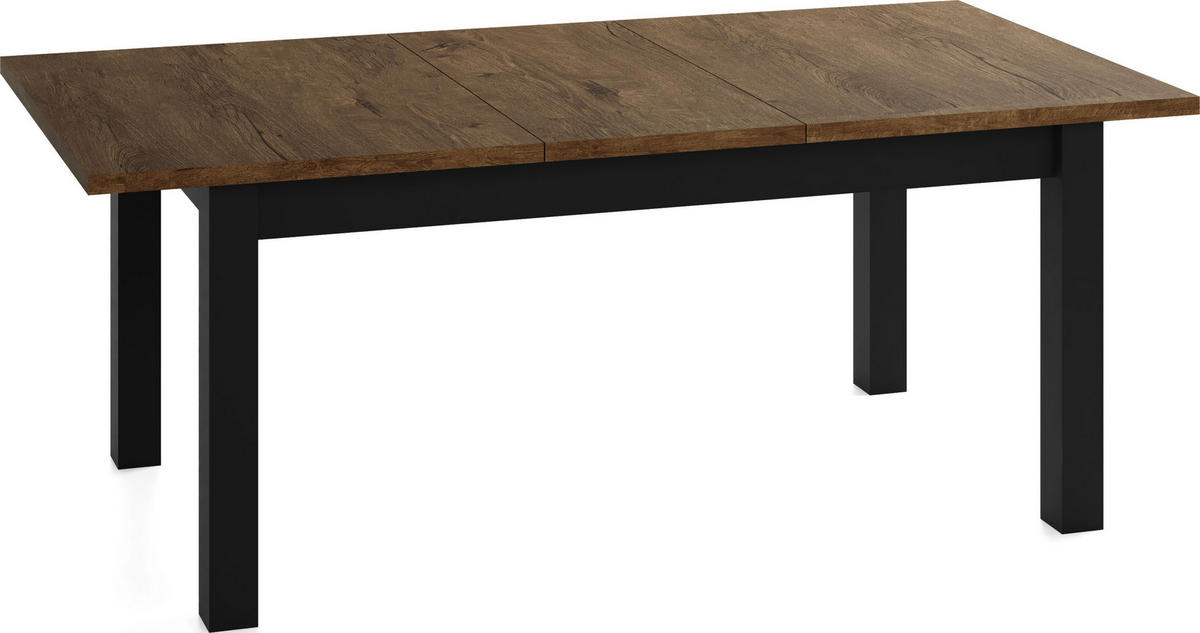 ESSTISCH Lindberg ausziehbar verlängerbar rechteckig, Eiche Braun Rustikal 140-160/80/77 cm - Alteiche/Schwarz, Holz/Holzwerkstoff (140/80/76.5cm) - WFL GROUP