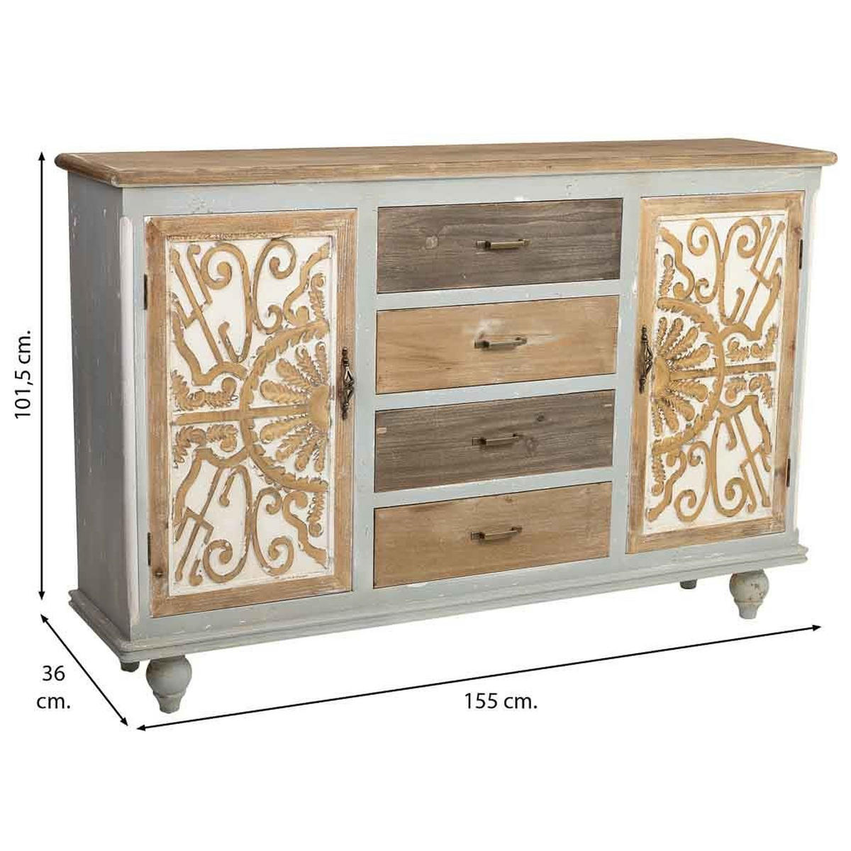 SIDEBOARD aus Holz 155x36x102 cm - Braun, Holz (155/101/36cm) - Wanderlust